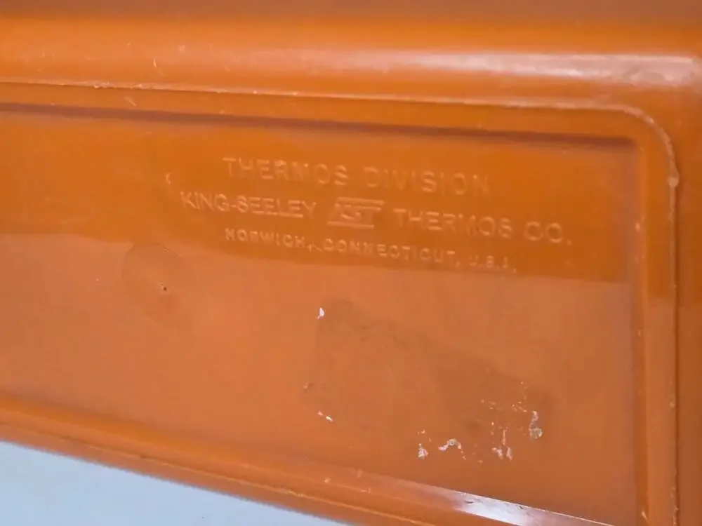 Vintage 1965 Peanuts 'Lunchtime with Snoopy' Orange Plastic Lunch Box w/ Thermos